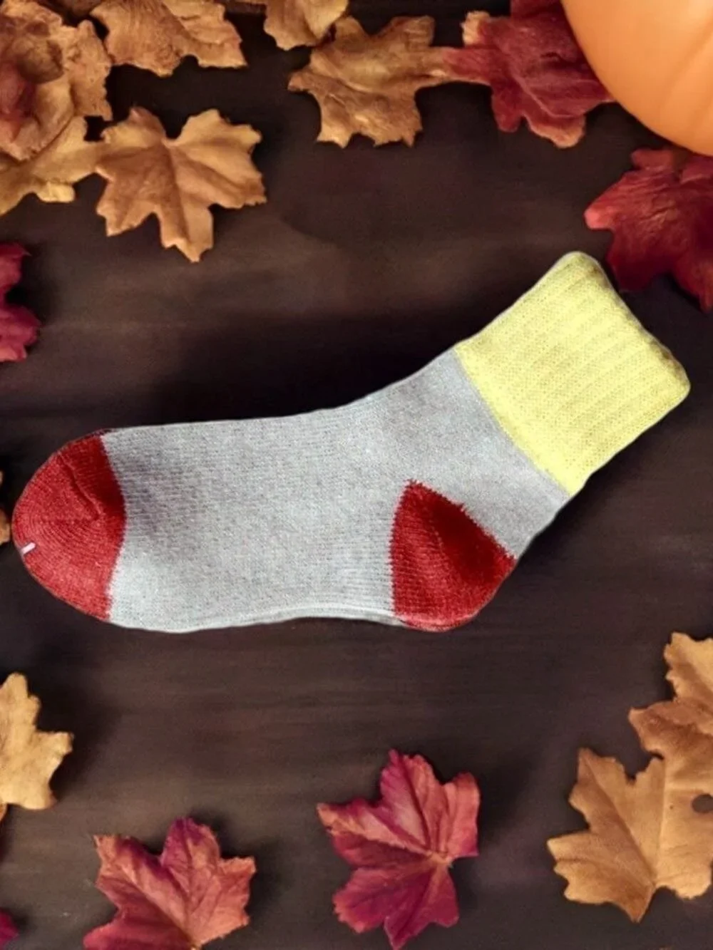 Chelsea Colorblock Womens Crew Socks Gray with Brown and Yellow Gift Packaged